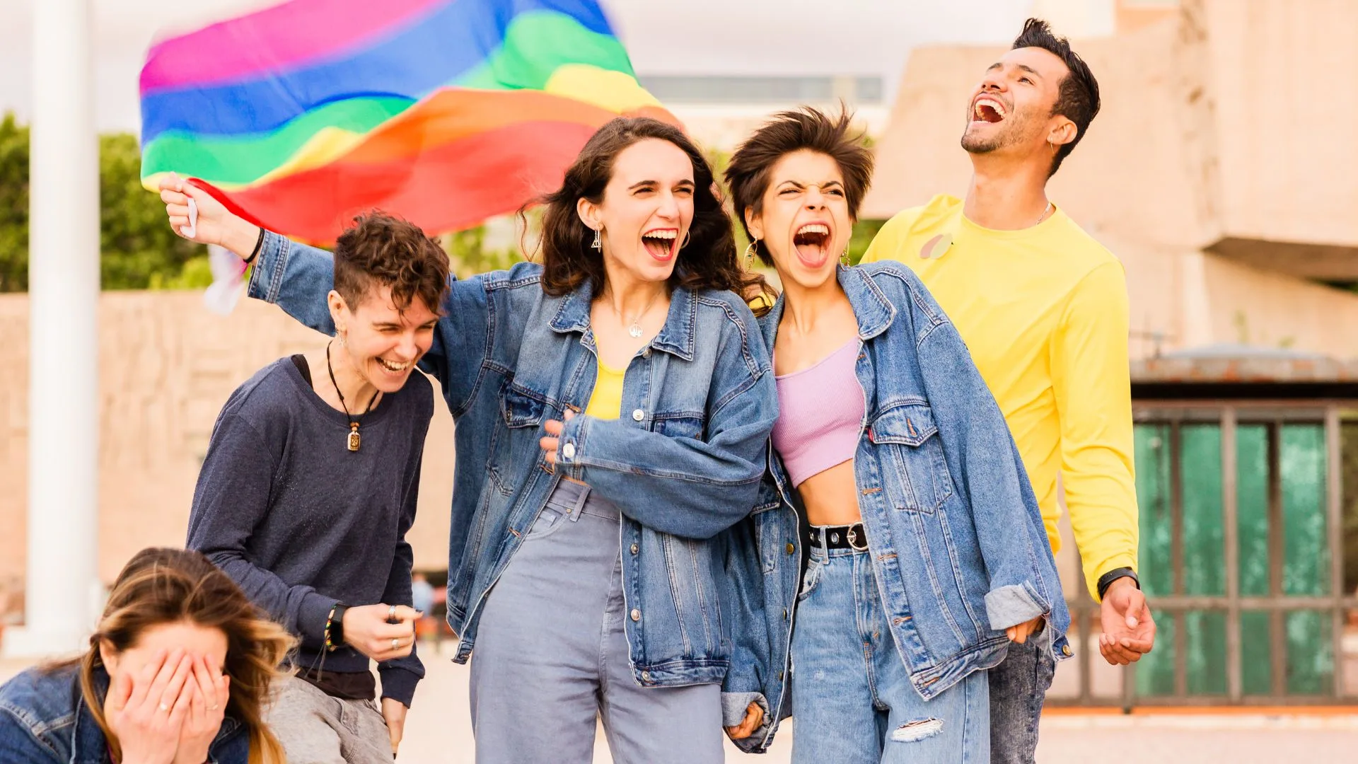 LGBT Friends with Pride Flag